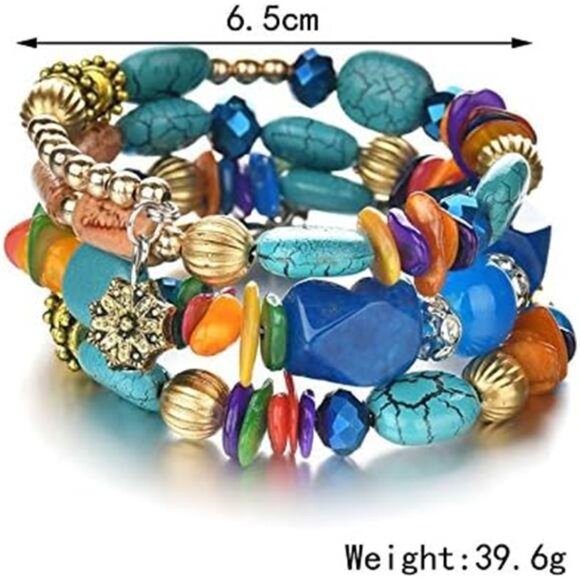 Boho Multilayer Irregular Agate Beads Charm Bracelets for Women Vintage Jade - Picture 3 of 7